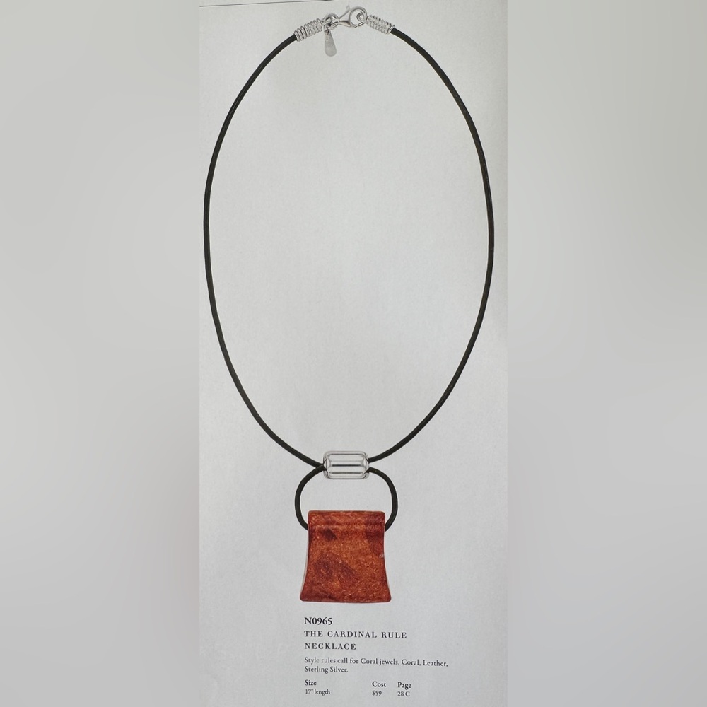 Silpada Black Leather and Coral Necklace with Sterling Silver Accent N0965